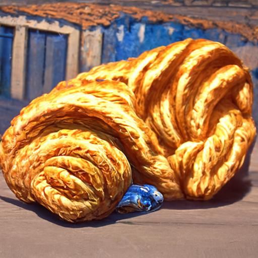 3d render of a croissant on a blue wall