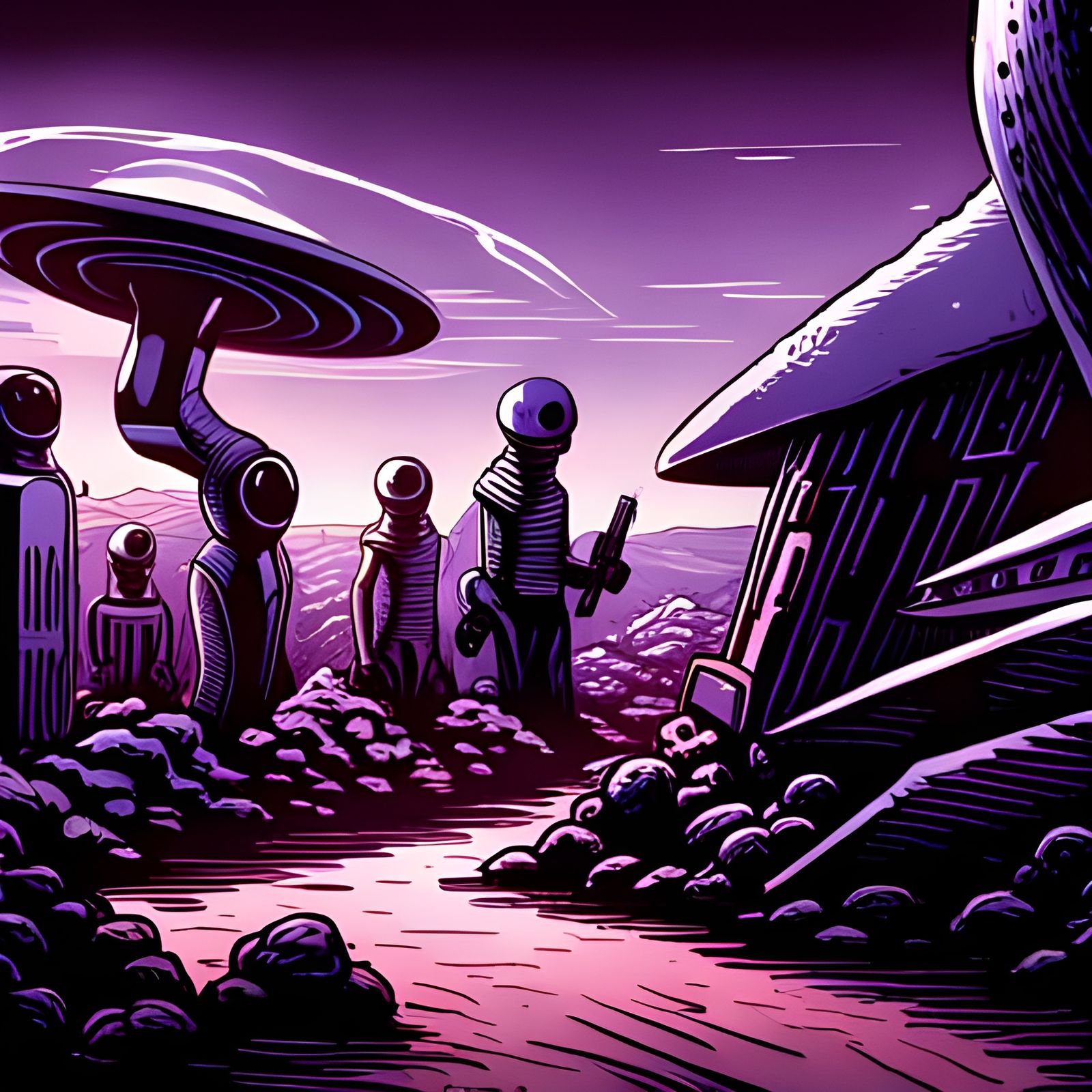 a close view of A visit to an alien world, explorers being g...