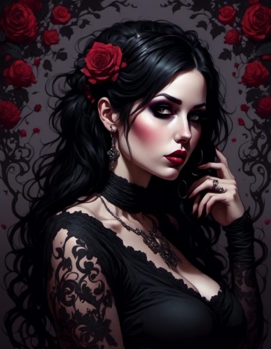 <lora:golly:1.0> Beautiful goth; Nightmare; horror, sinister...