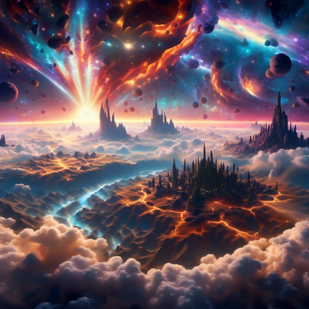 Cosmic Continents Drifting Among Divine Beings