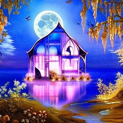 shabby chic glass house on the water