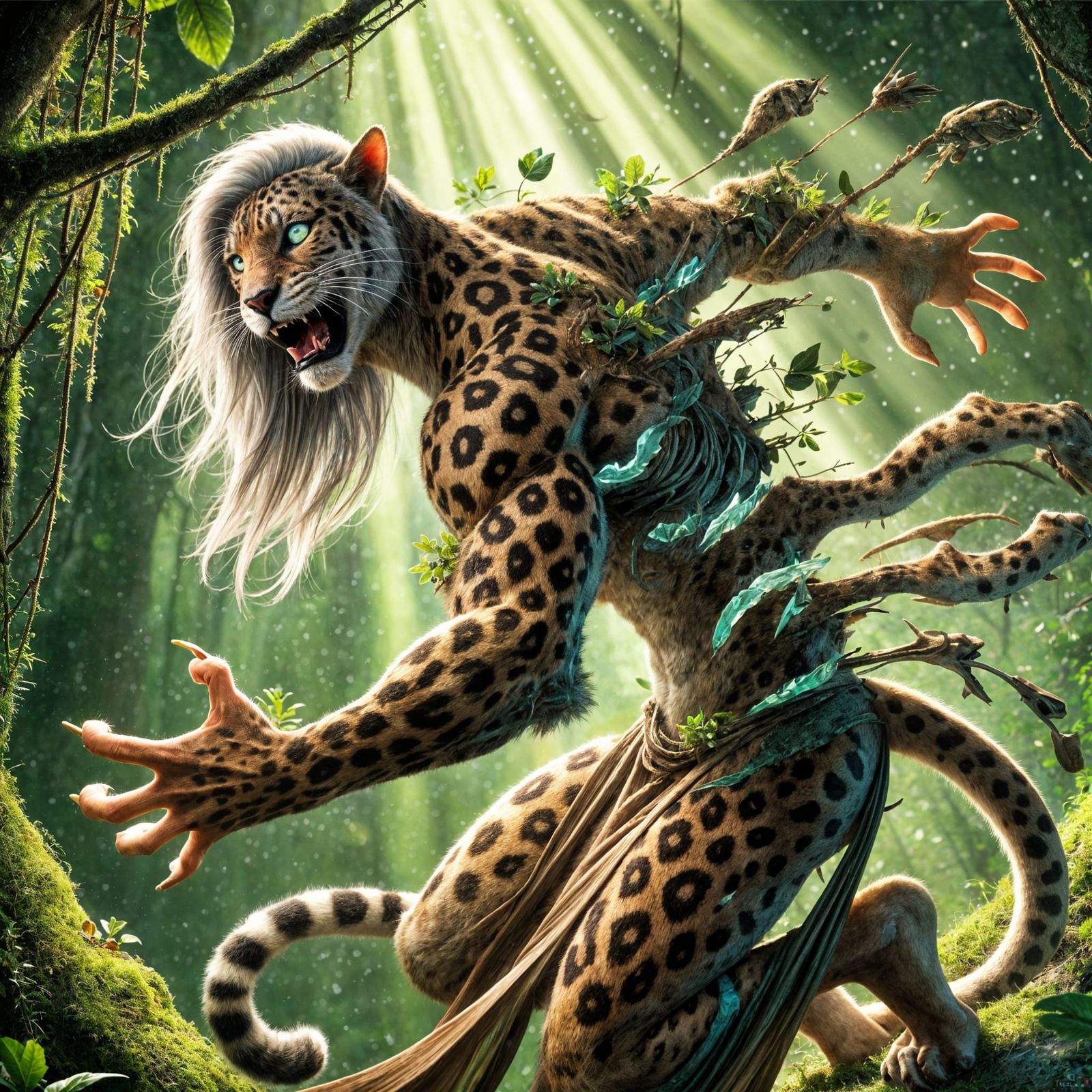 Eldarin Lóthien, Nightsong Druid shapeshifting into a Jaguar