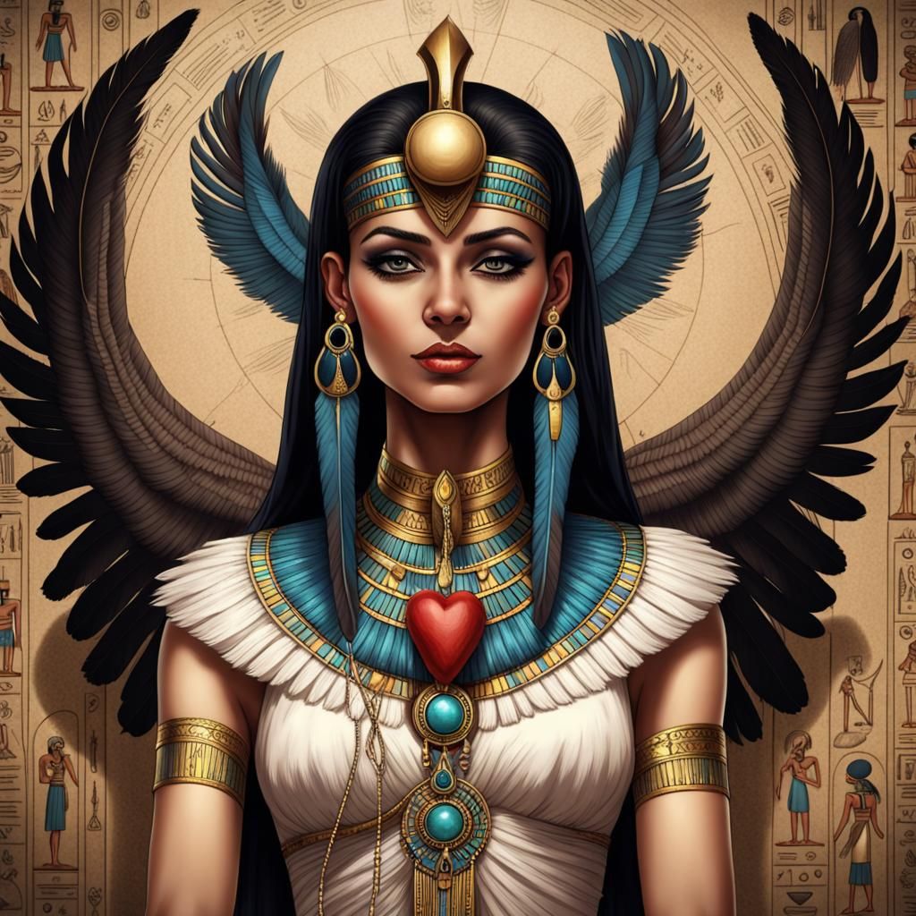 Egyptian Occult priestess weighs heart against feather - AI Generated ...