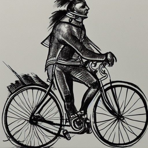 Bonaparte on a bike ink drawing