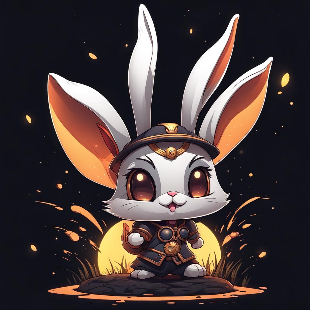 bunny rabbit, chibi anime style, warm glowing lighting, T-sh...