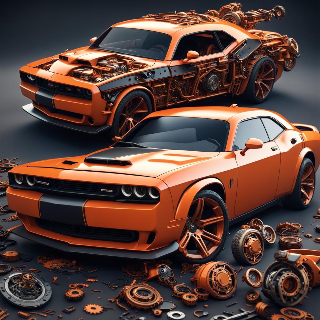 orange dodge hellcat made out of watch parts - AI Generated Artwork ...