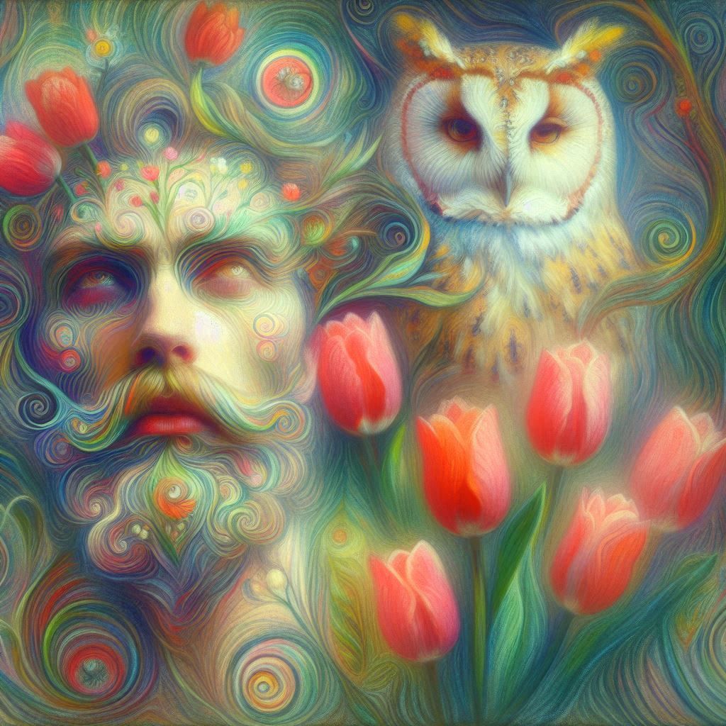 Man in Red and the Whisper of Tulips