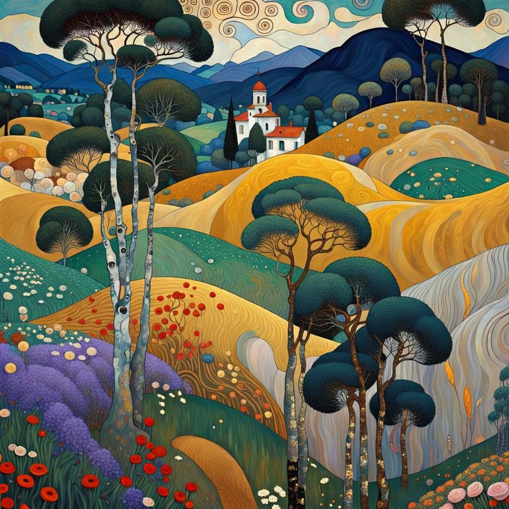 masterpiece landscape in a rare chaotic world--style Klimt