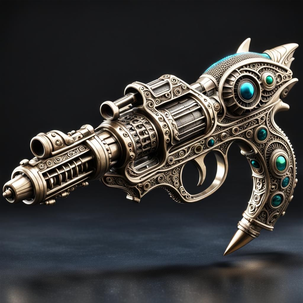 intricate gothic sculptured alien raygun