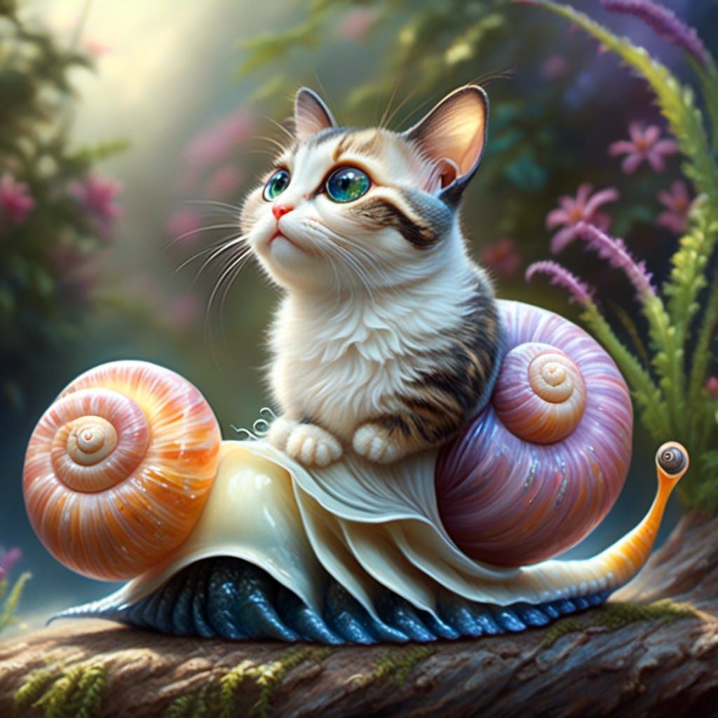 Hyperrealistic cute cat snail - AI Generated Artwork - NightCafe Creator