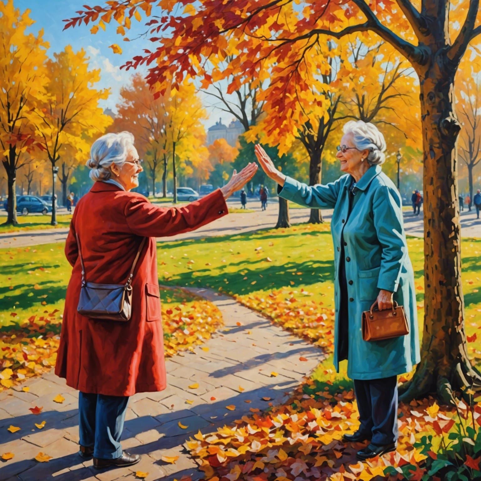 Two friends giving a high five in the park  by @sparky500