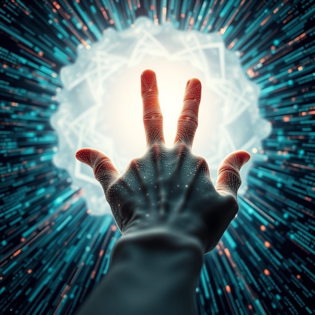 Digital Portal Hand of Light and Data