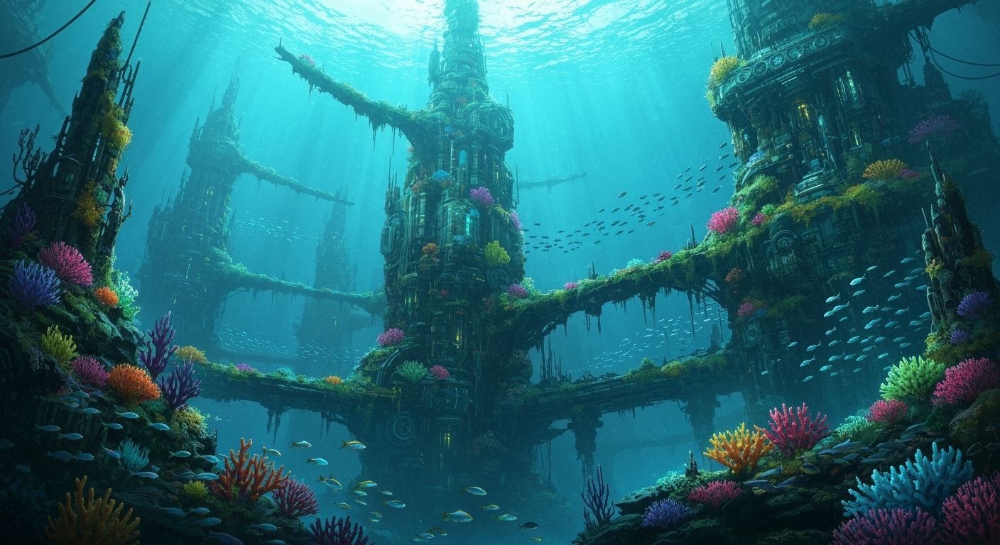 A sink futuristic city underwater that has fallen into myth (07)