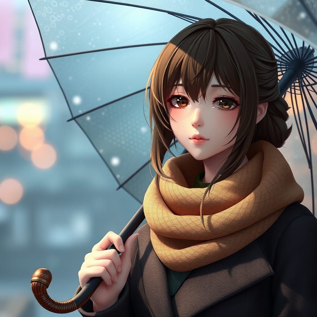 Anime Style Portrait of Woman with Umbrella