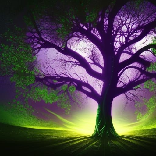 a tree with neon lights Epic cinematic brilliant stunning in...