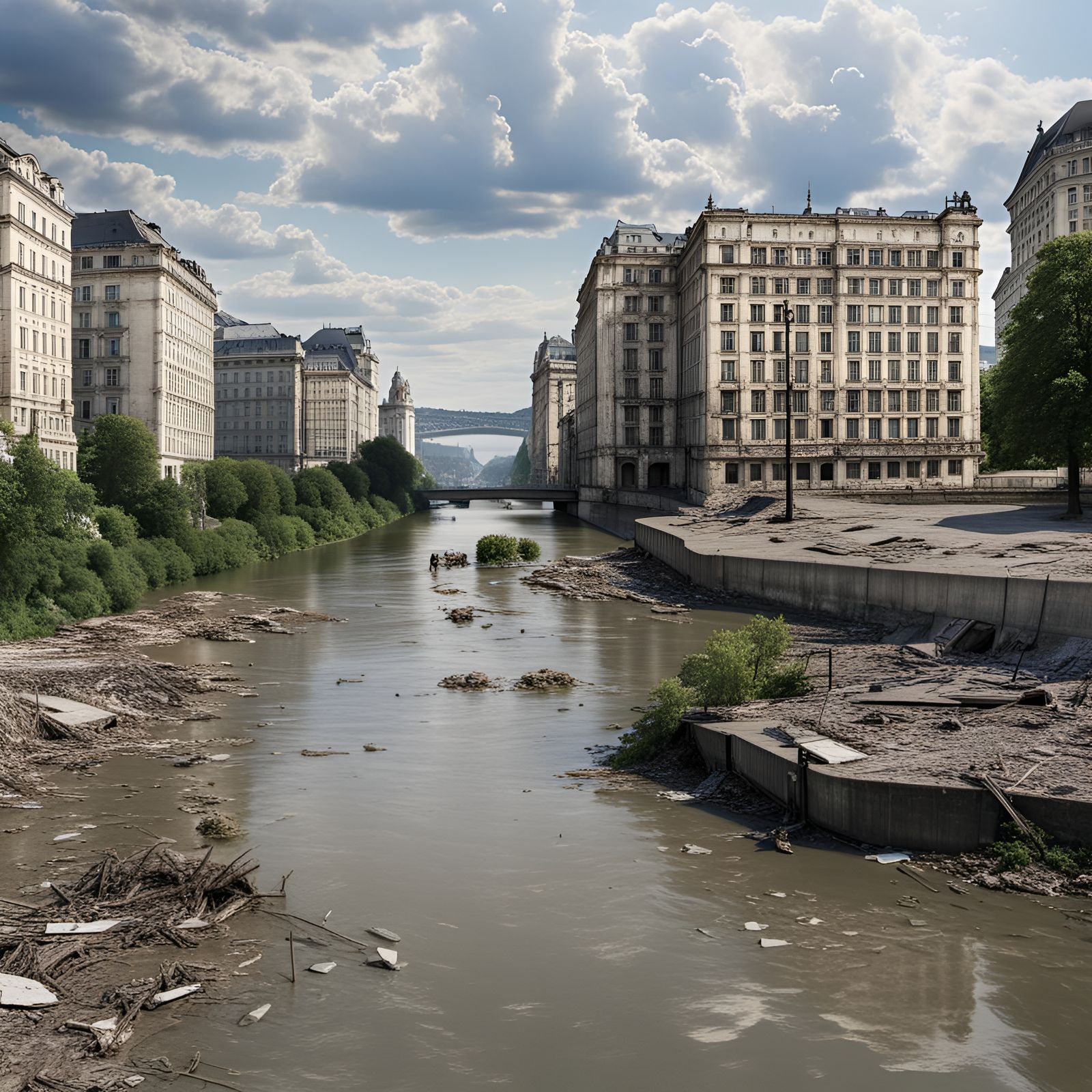 Vienna Danube postapocalyptic, 50 years without people AI Generated