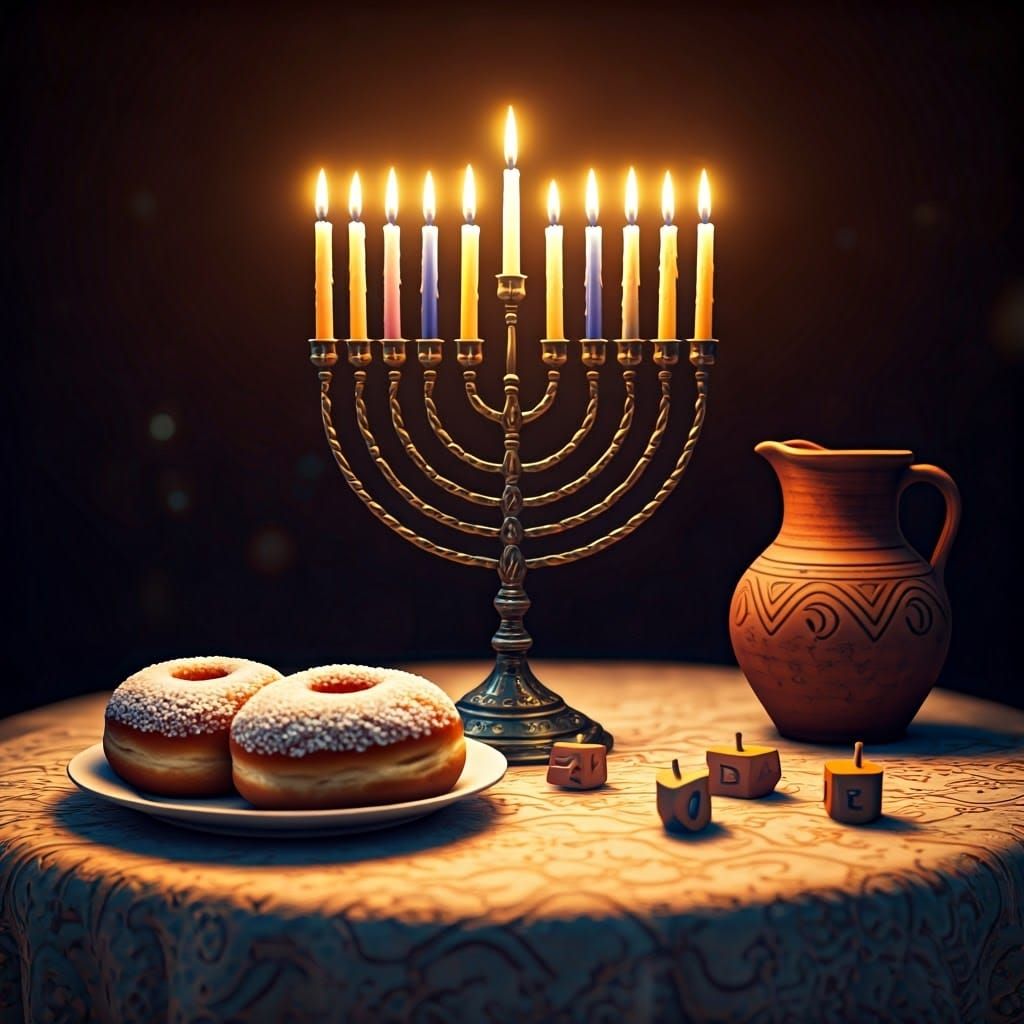 Vibrant Hanukkah Celebration in Whimsical Fantasy Style