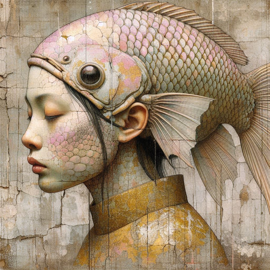 Anthropomorphic fish woman Audrey Kawasaki style