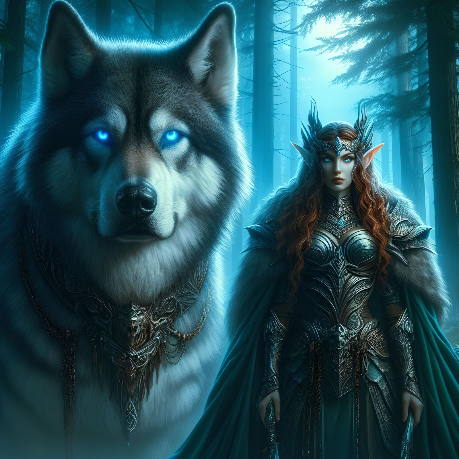 Lúthien and Huan on their way to Thangorodrim