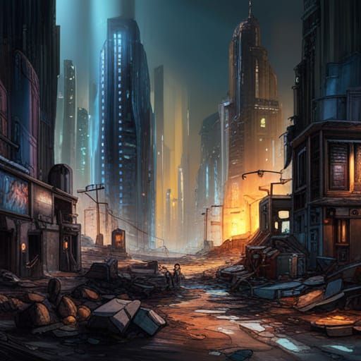 Ruins of a cyberpunk city