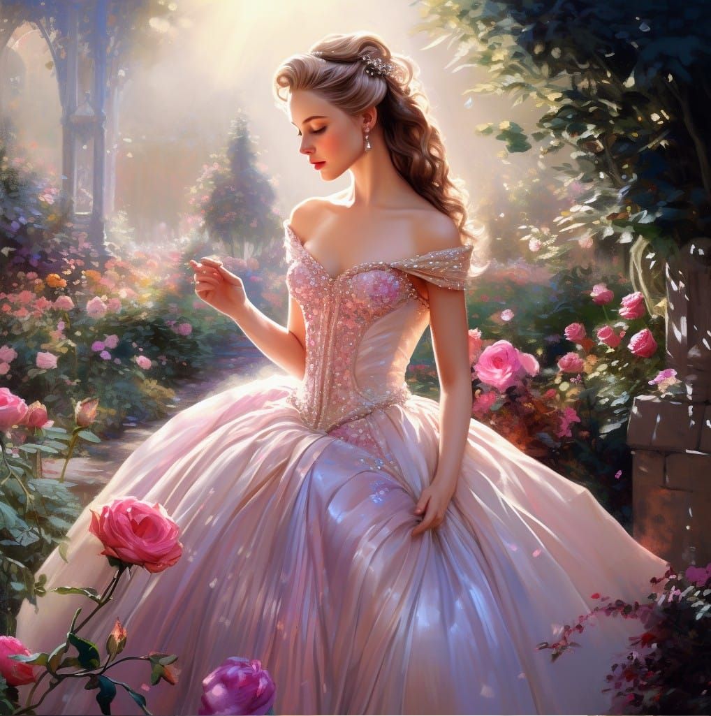 Beautiful Woman in a Rose Garden