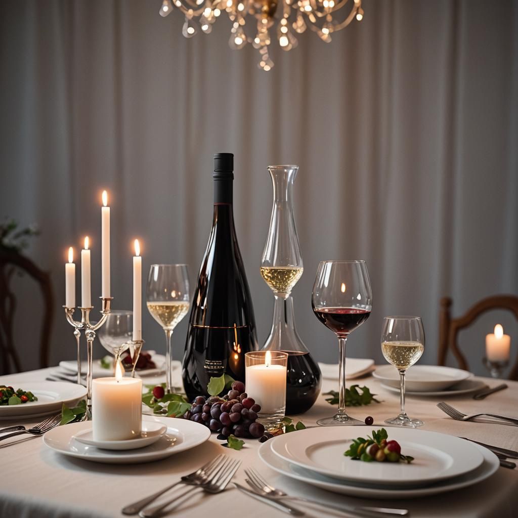 A romantic dinner for two, candles, and the perfect table setting, with ...