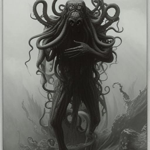 armless gray humanoid monster with tentacles, a vertical slit mouth ...