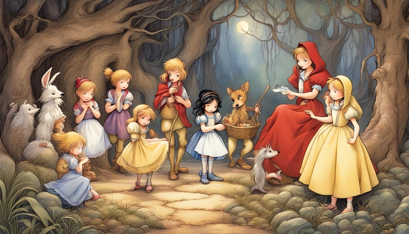 Classic fairy tale characters Cinderella, Little Red Riding Hood, Snow ...