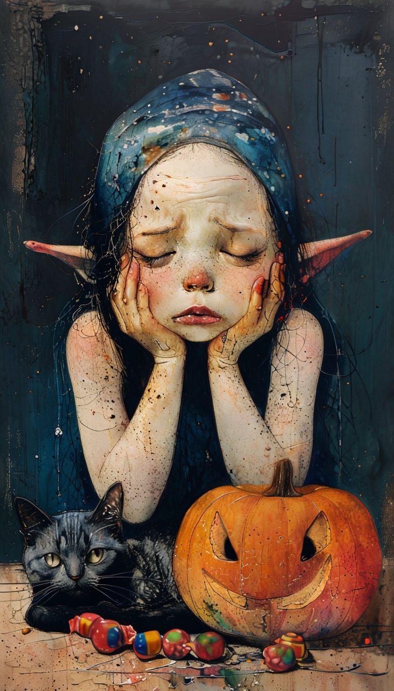 The elf,the pumpkin and the Cat