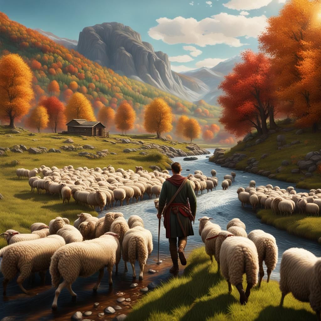 Shepard Leading His Flock - Ai Generated Artwork - Nightcafe Creator