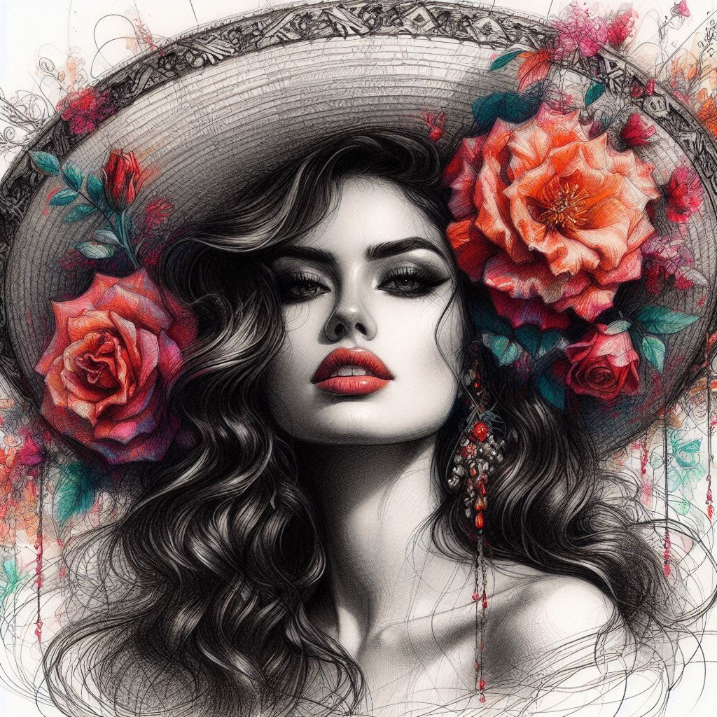 Stunning color Pencil Sketch portrait Beautiful Mexican Woma...