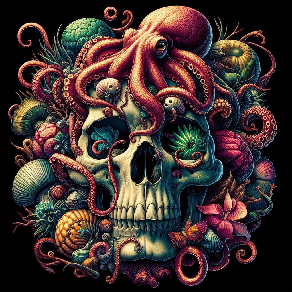 Skull and octopus