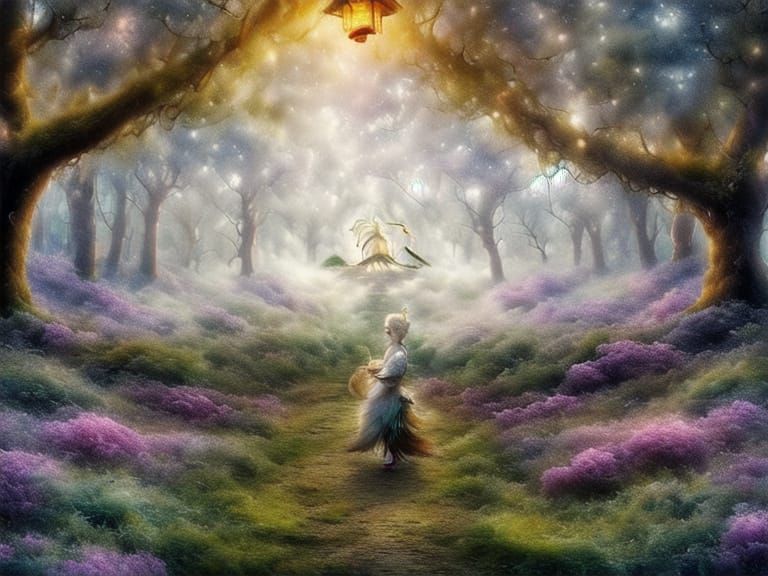 Whimsical Watercolor Art of a Mystic Woman in the Forest