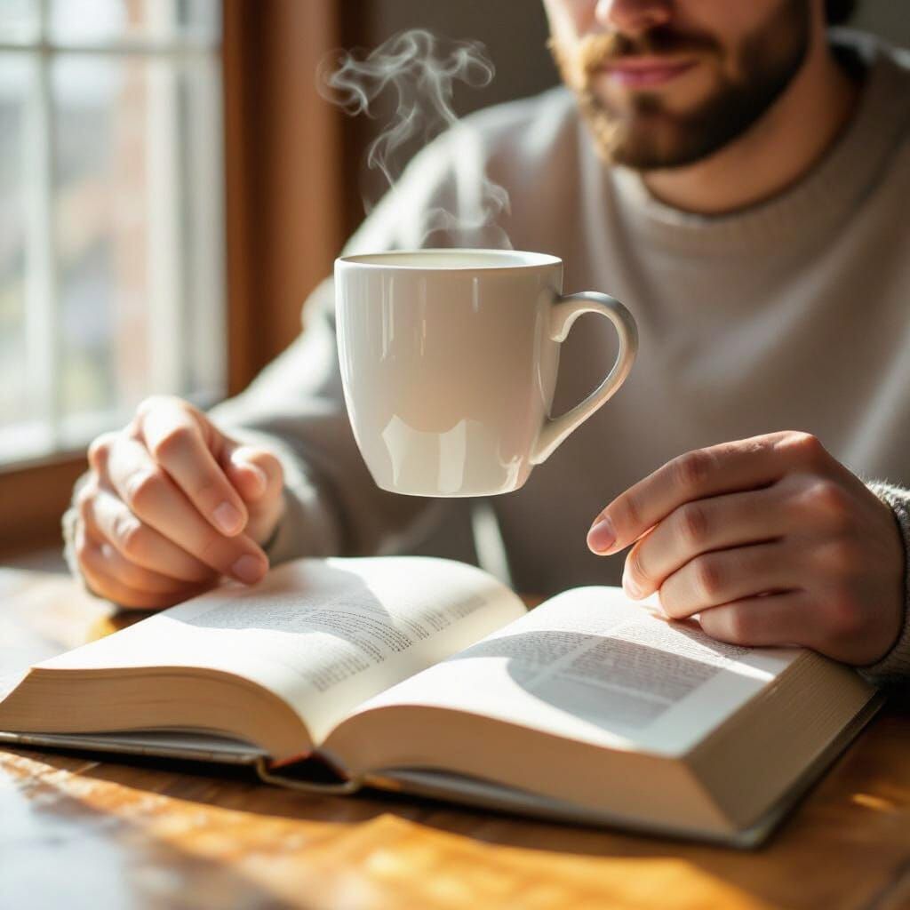 Mysterious Floating Coffee Mug Over Open Book