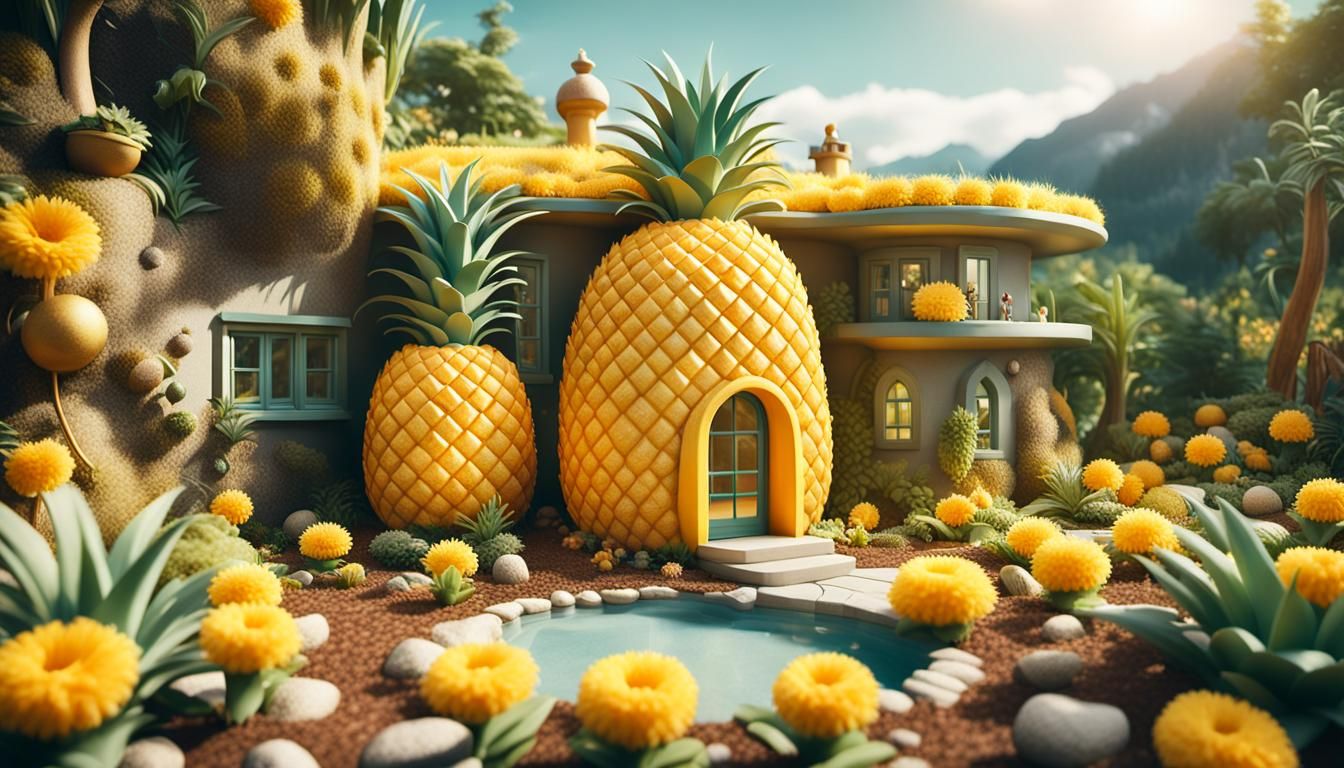 Pineapple House in Fairy Garden: 3D Cinematic Render