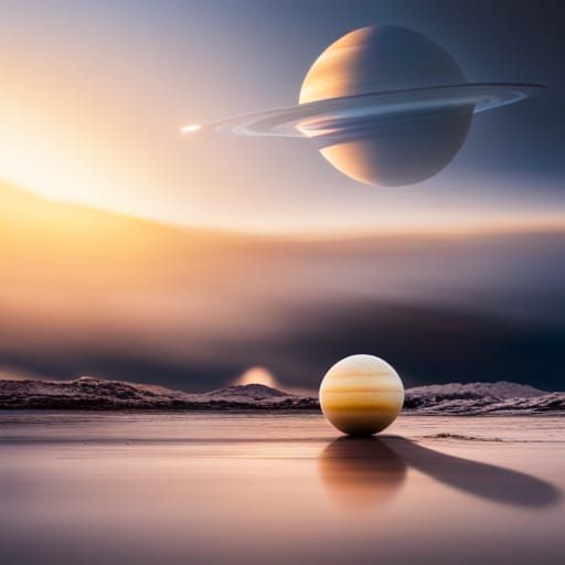 A space ship, approaching Saturn, with a starship chasing be...