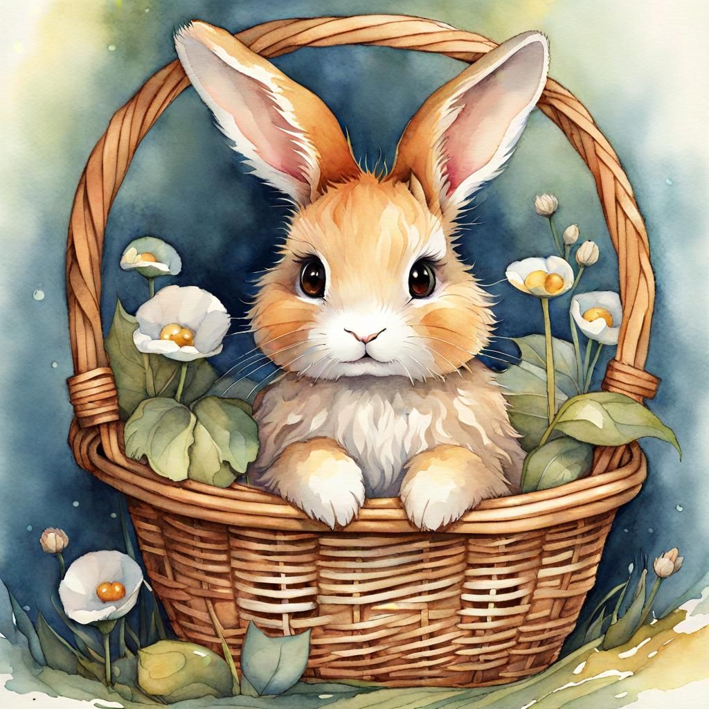 little fluffy bunny in a basket  by @Vattende