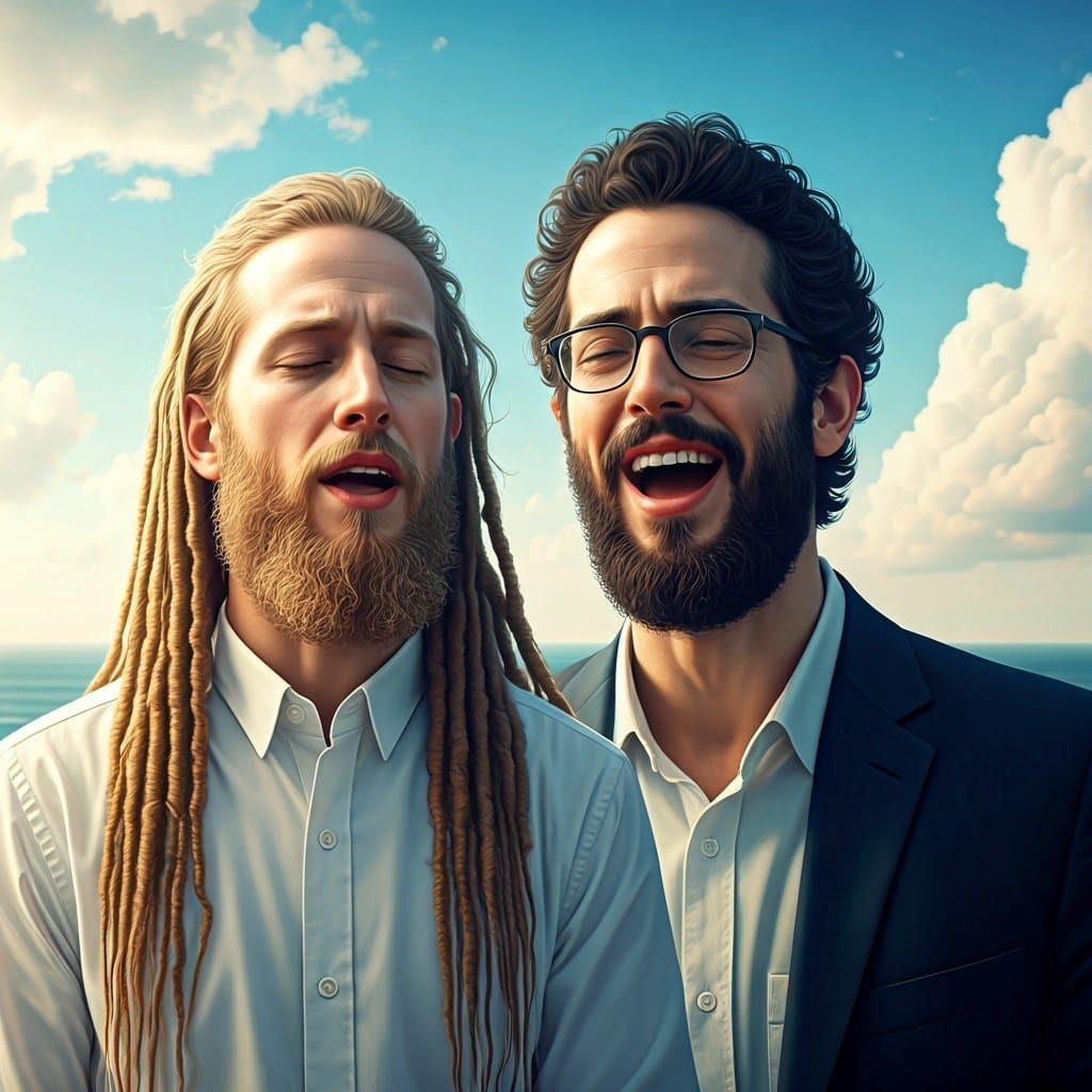 Chasidic Men Singing in Harmony by the Sea