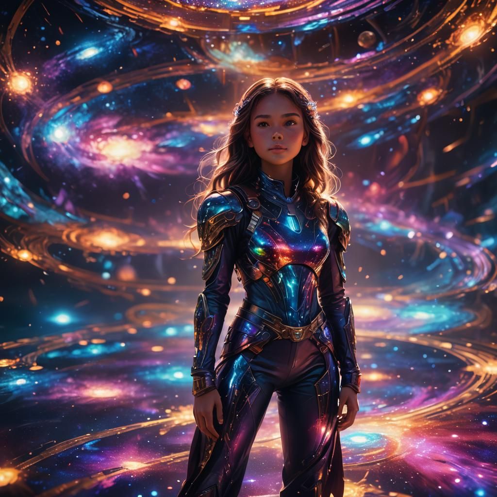 Fantasy Art: Girl on Galaxy Floor in Vibrant Colors