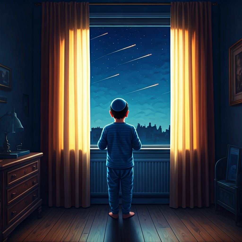 Boy Mesmerized by Night Sky, Rockwell Style