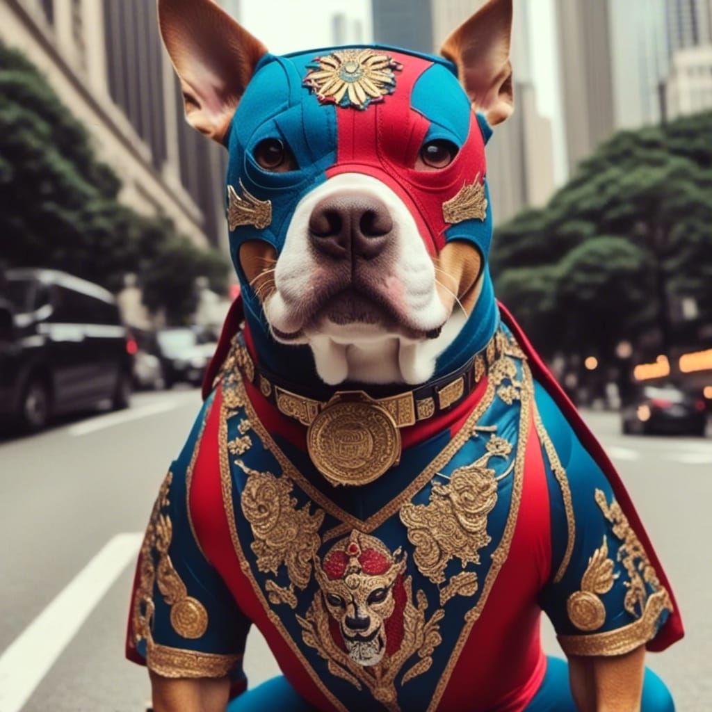 pitbull dressed as ((<lora:Luchador:1.0>))