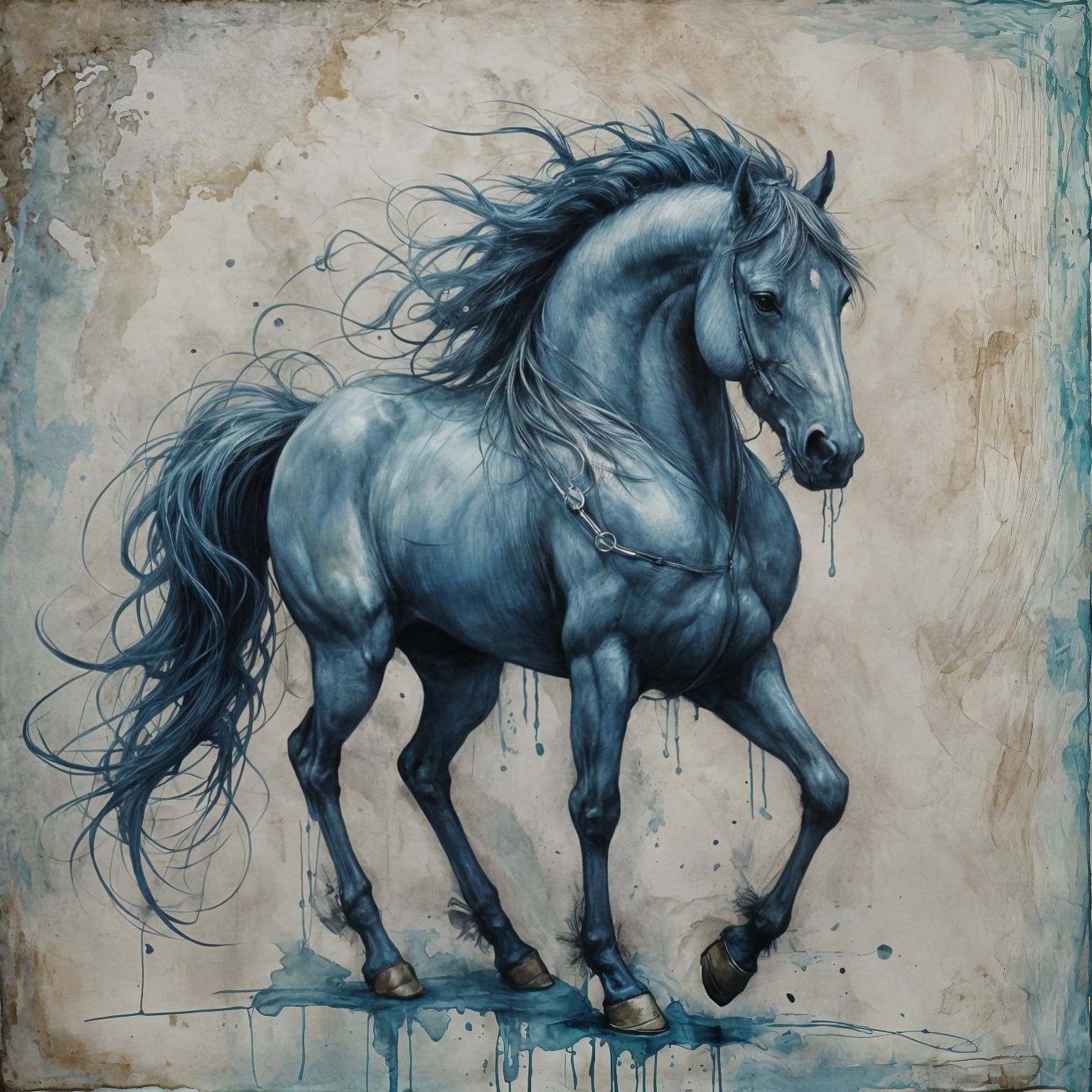 Blue Horse 1 in the style of Eric Lacombe