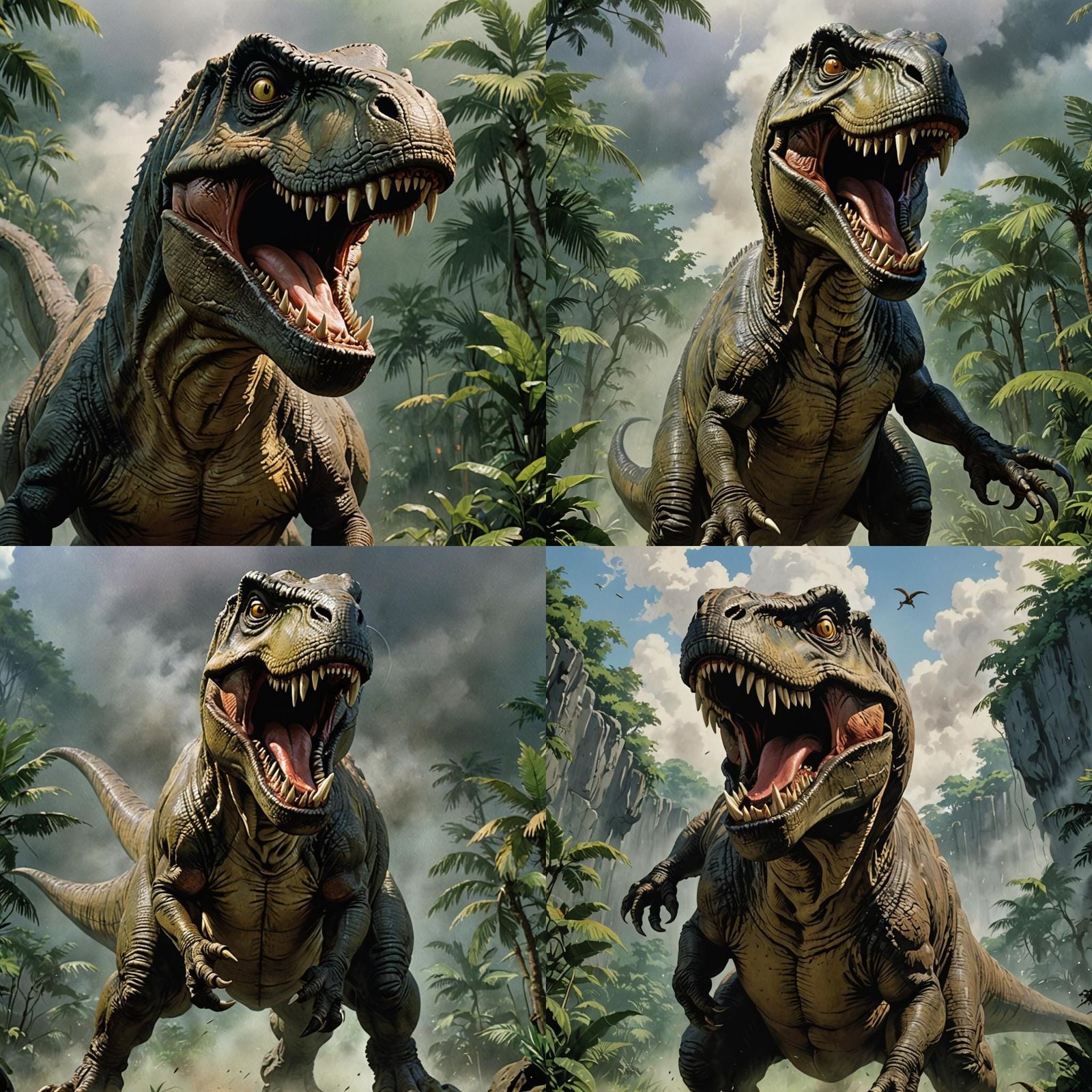T.Rex from Jurassic Park roaring at the viewer. Studio Ghibl...