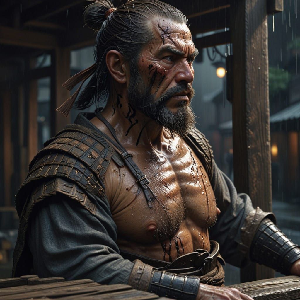 Lost city for Eskimo postman wearing a wide-brimmed hat adorned with an assortment of vibrant, oversized bazooka, stands on a deserted, crum...