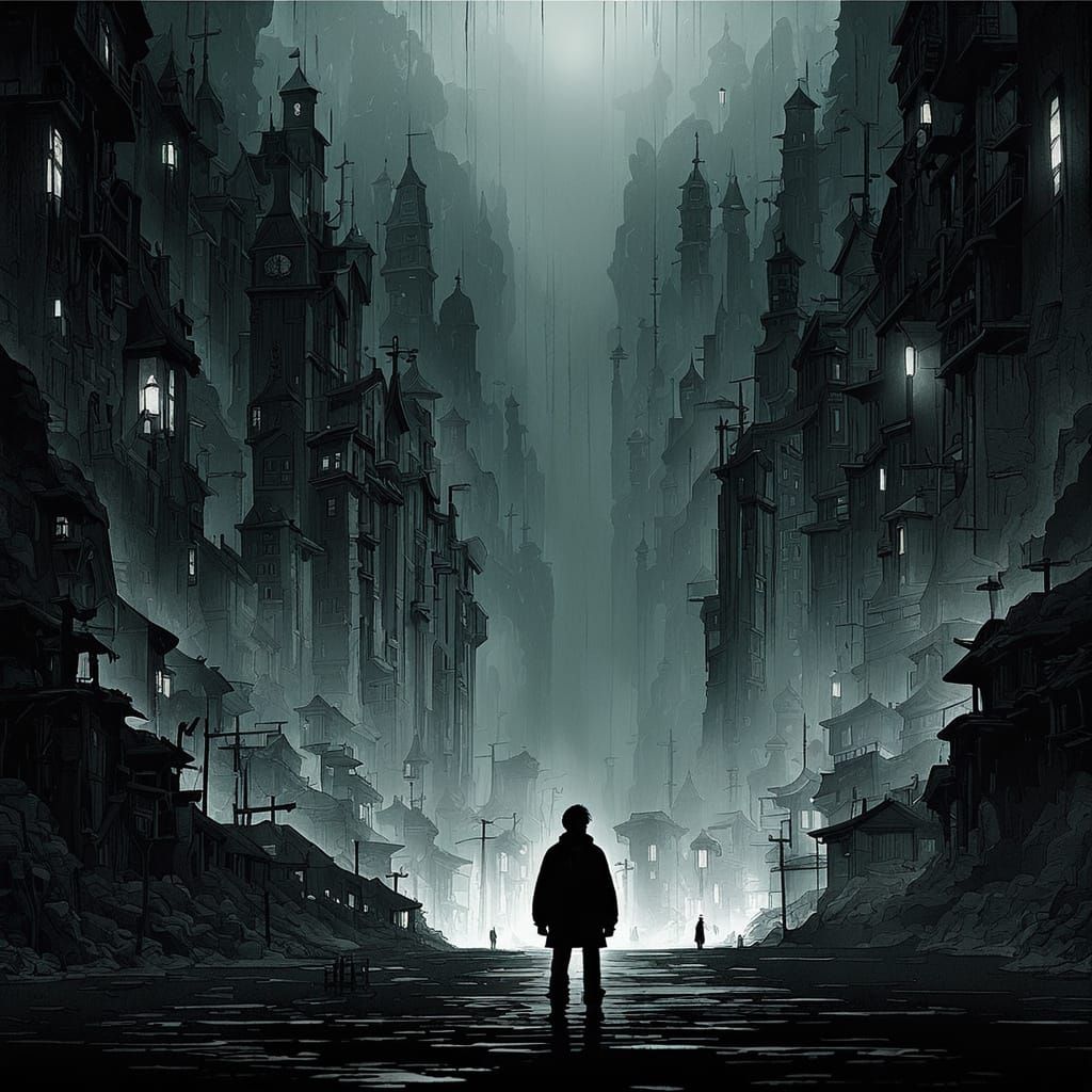 Vibrant Abyss: A Ghibli-Inspired Dystopian Masterpiece