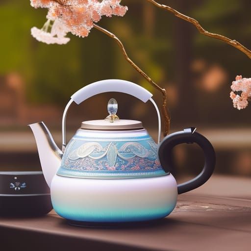 Summer tea kettle 🫖, distinct lighting, detailed matte pain...