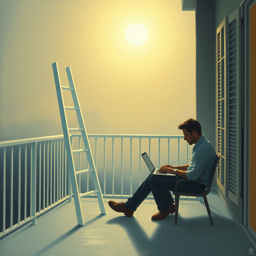 Moonlit Balcony Ladder: Surreal Evening Poetry