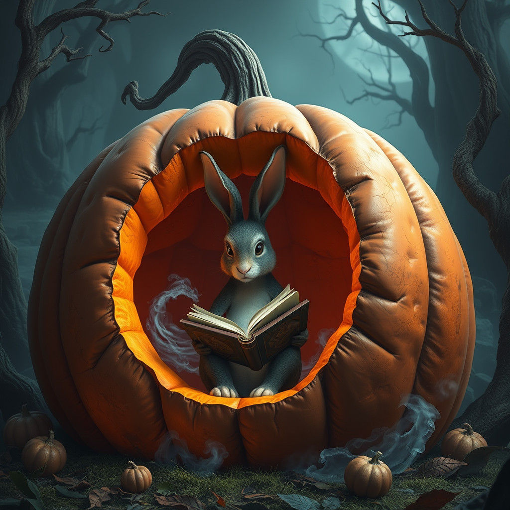 Rabbit, Pumpkin, Book, and Ghost: Fantasy Art