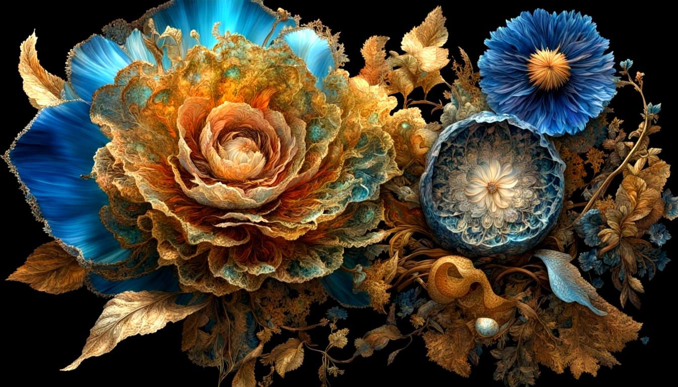Celestial Oceanside Fantasy in Ethereal Blue and Gold