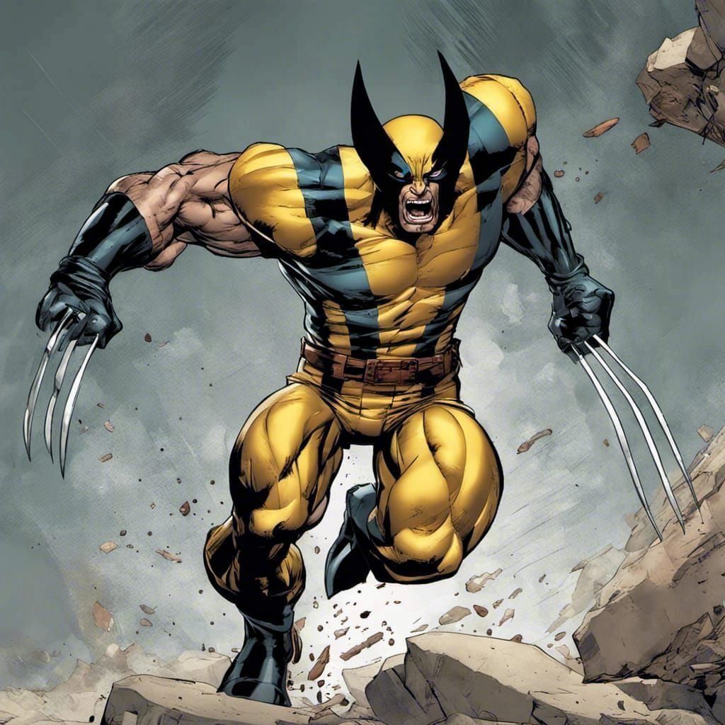 Wolverine running, his adamantium claws out and cutting through enemies ...